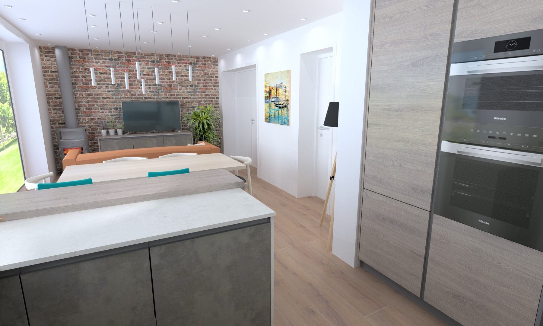 Contemporary German kitchen with copper and timber detailing.