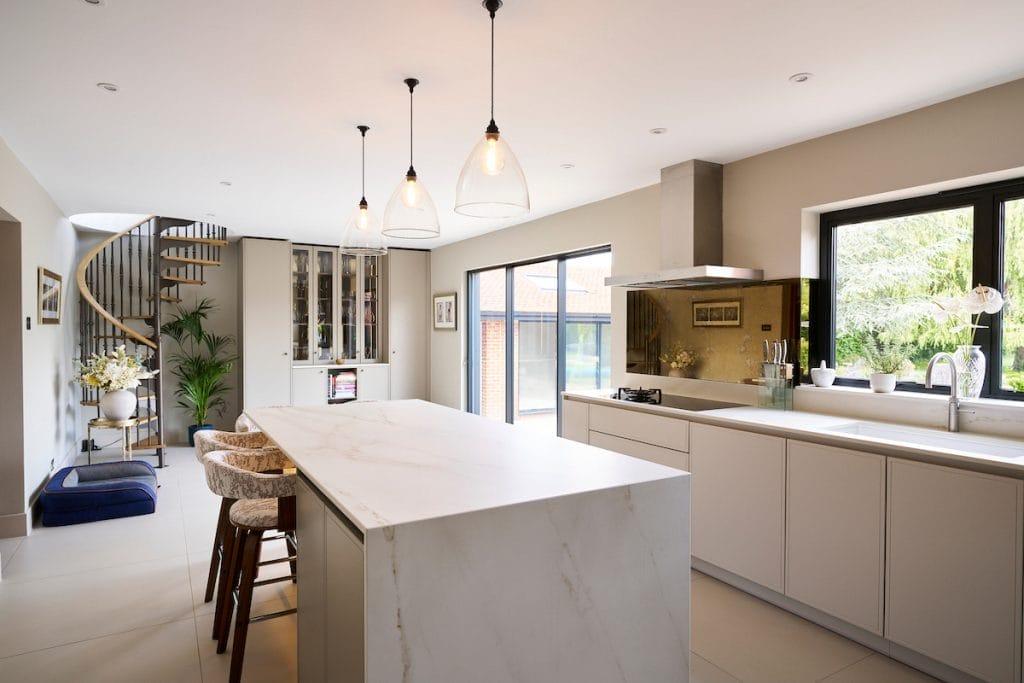 Contemporary living space for dining, drinks and entertaining, modern sleek design